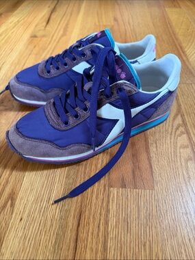 Diadora Purple and White Retro Runner Sneakers 5.5